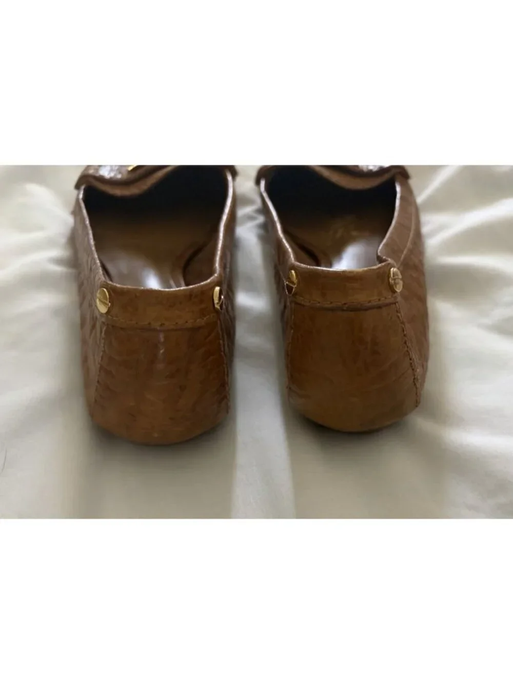 TORY BURCH Tan Carmel Textured Leather Driver Mocs Flats Size 7.5 Slip On